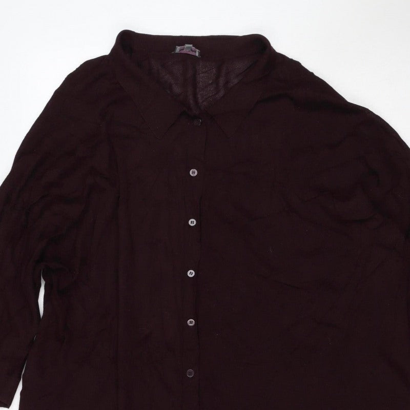 Phase Eight Women Brown UK 18 Long Sleeve Collared Button Viscose Blouse