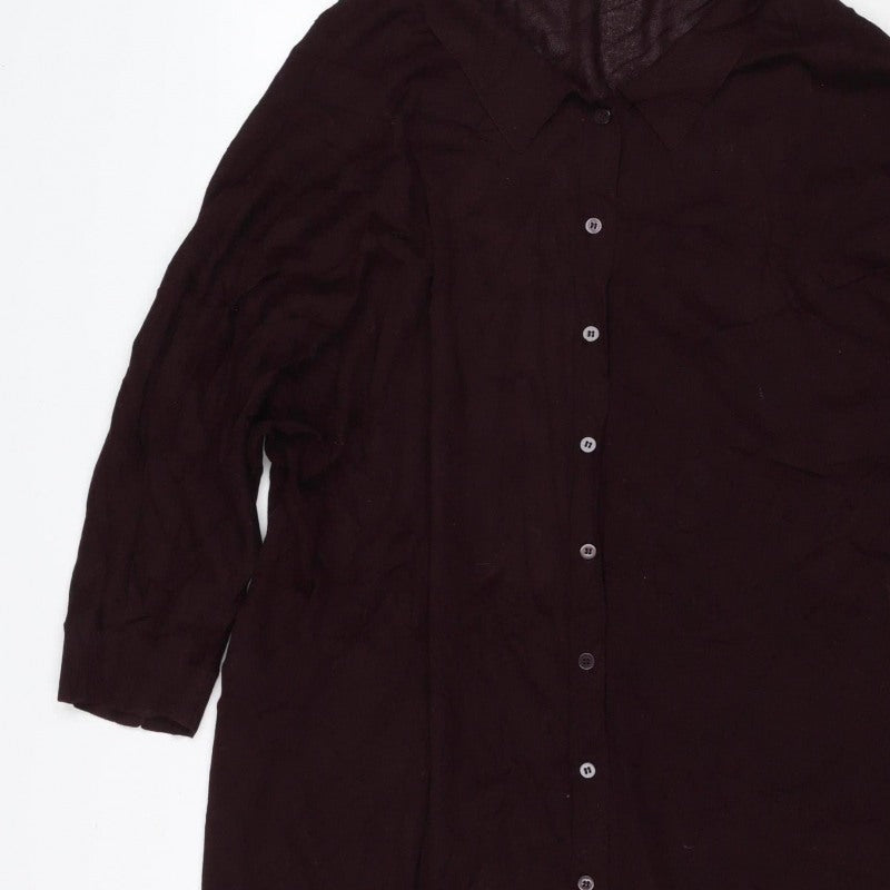 Phase Eight Women Brown UK 18 Long Sleeve Collared Button Viscose Blouse