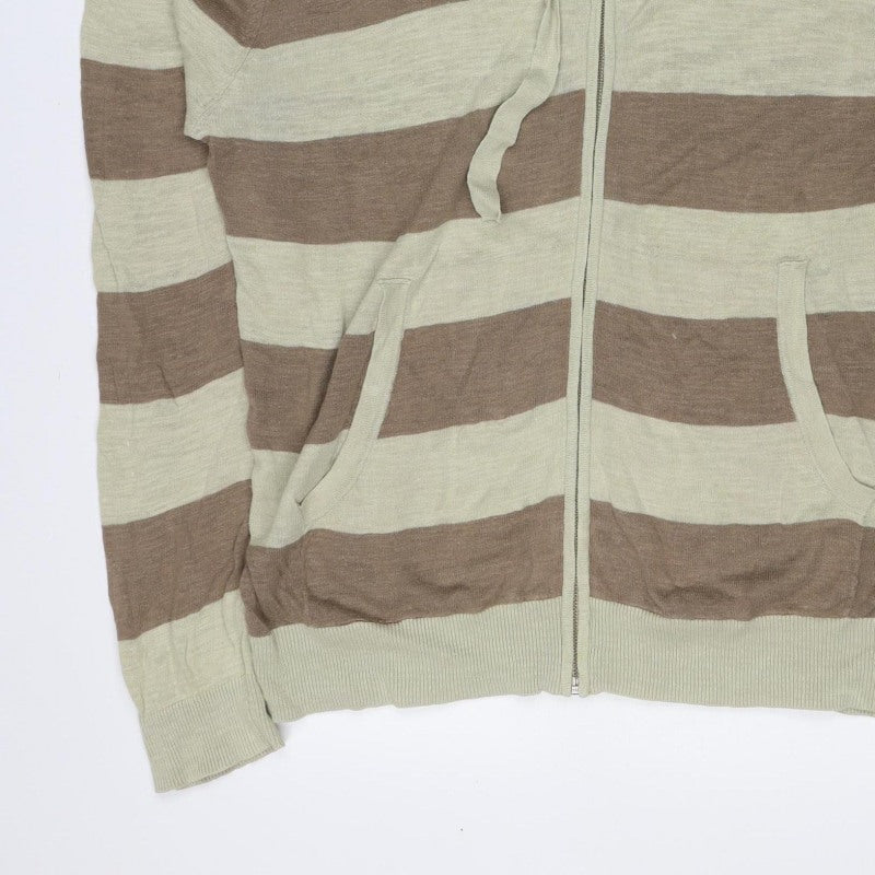 French Connection Men’s Beige Brown Stripe Linen Blend Zip Hoodie L