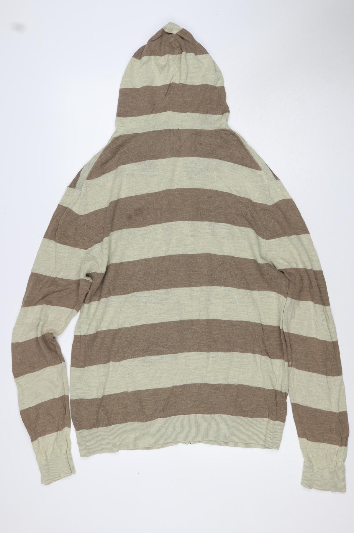 French Connection Men’s Beige Brown Stripe Linen Blend Zip Hoodie L