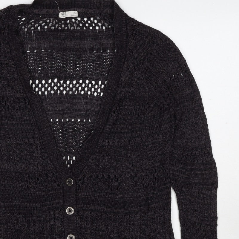 GRG Montreal Women’s Black M Open Knit V-Neck Button Cardigan