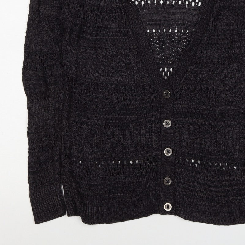 GRG Montreal Women’s Black M Open Knit V-Neck Button Cardigan