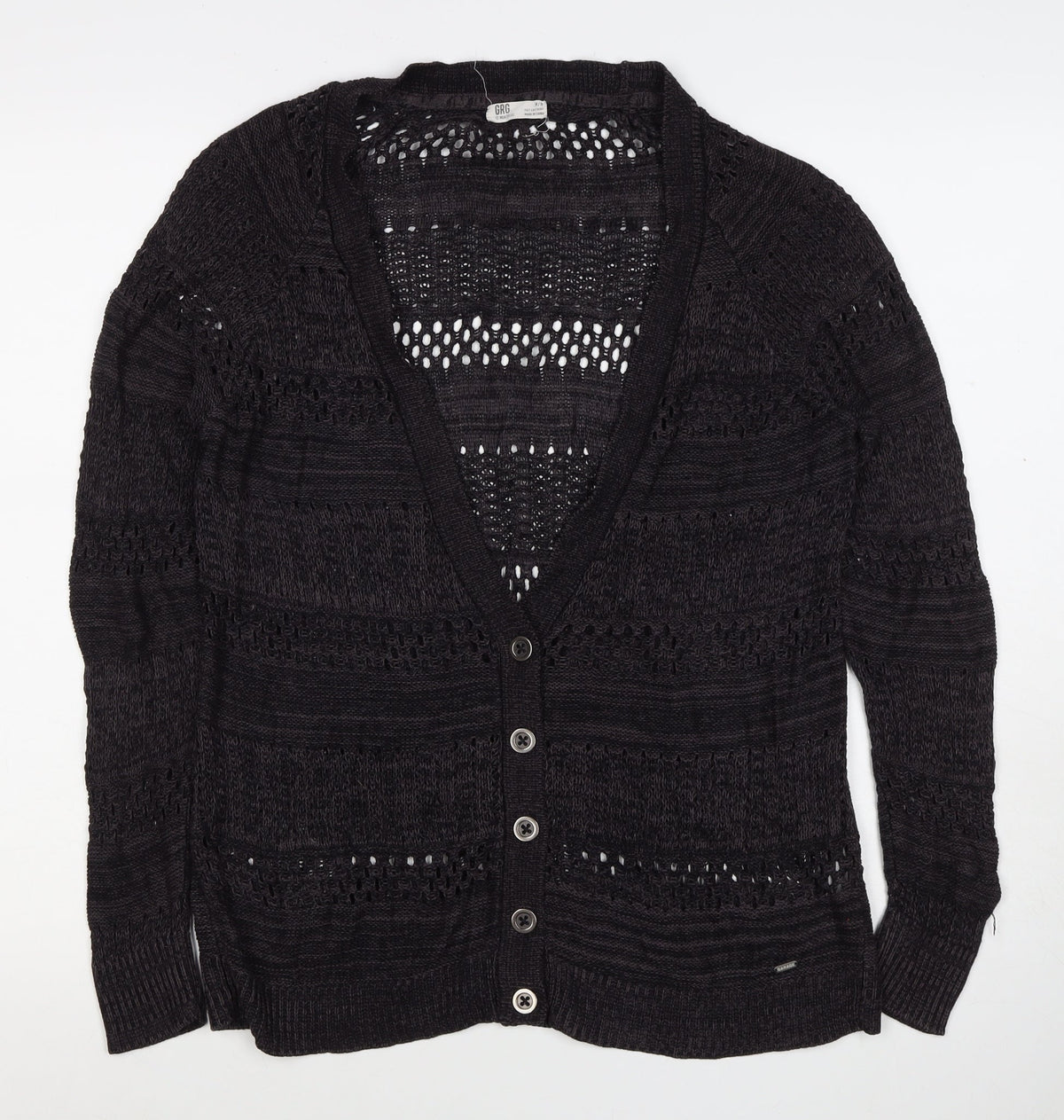 GRG Montreal Women’s Black M Open Knit V-Neck Button Cardigan