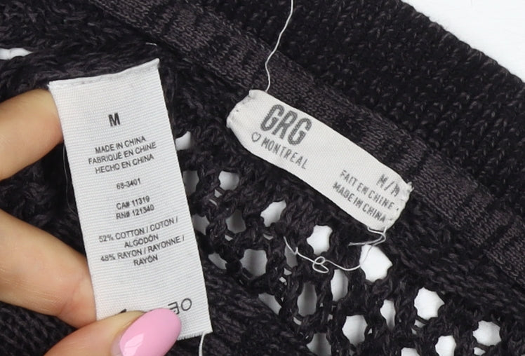GRG Montreal Women’s Black M Open Knit V-Neck Button Cardigan