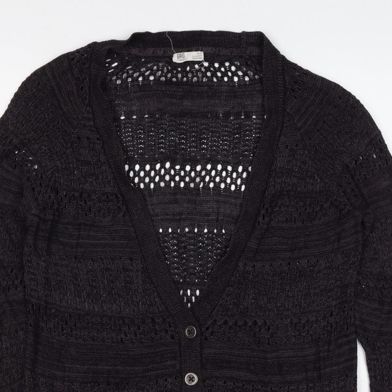 GRG Montreal Women’s Black M Open Knit V-Neck Button Cardigan