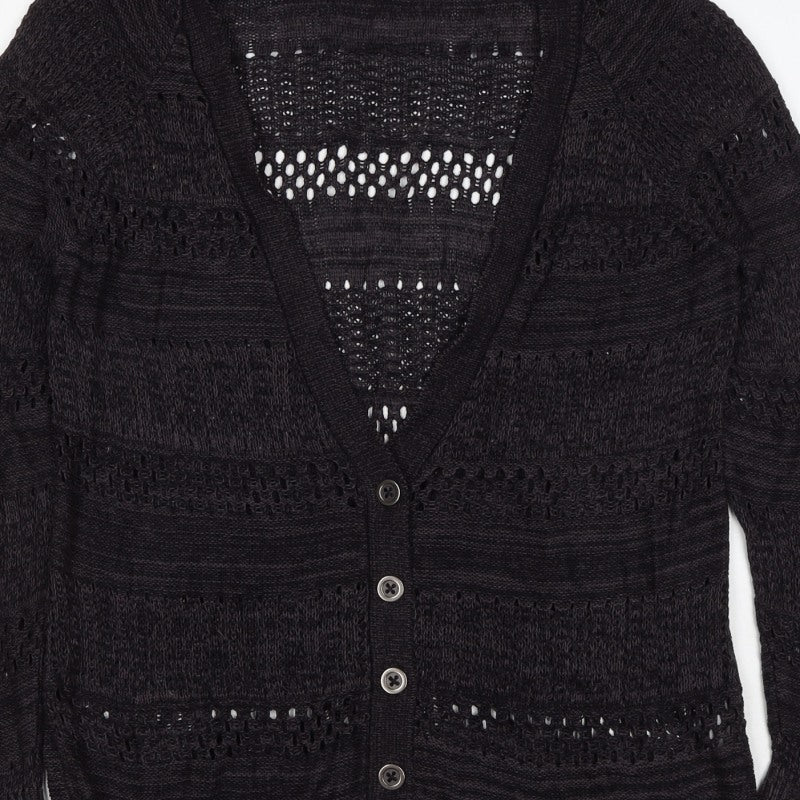 GRG Montreal Women’s Black M Open Knit V-Neck Button Cardigan