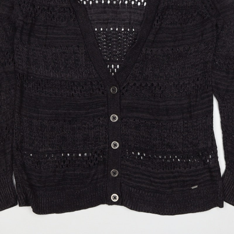 GRG Montreal Women’s Black M Open Knit V-Neck Button Cardigan