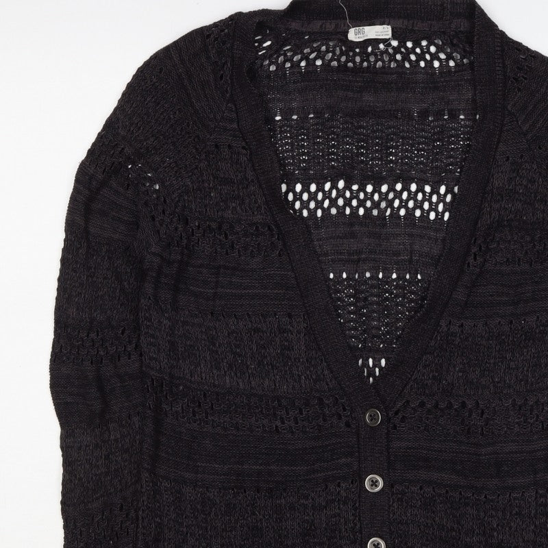 GRG Montreal Women’s Black M Open Knit V-Neck Button Cardigan