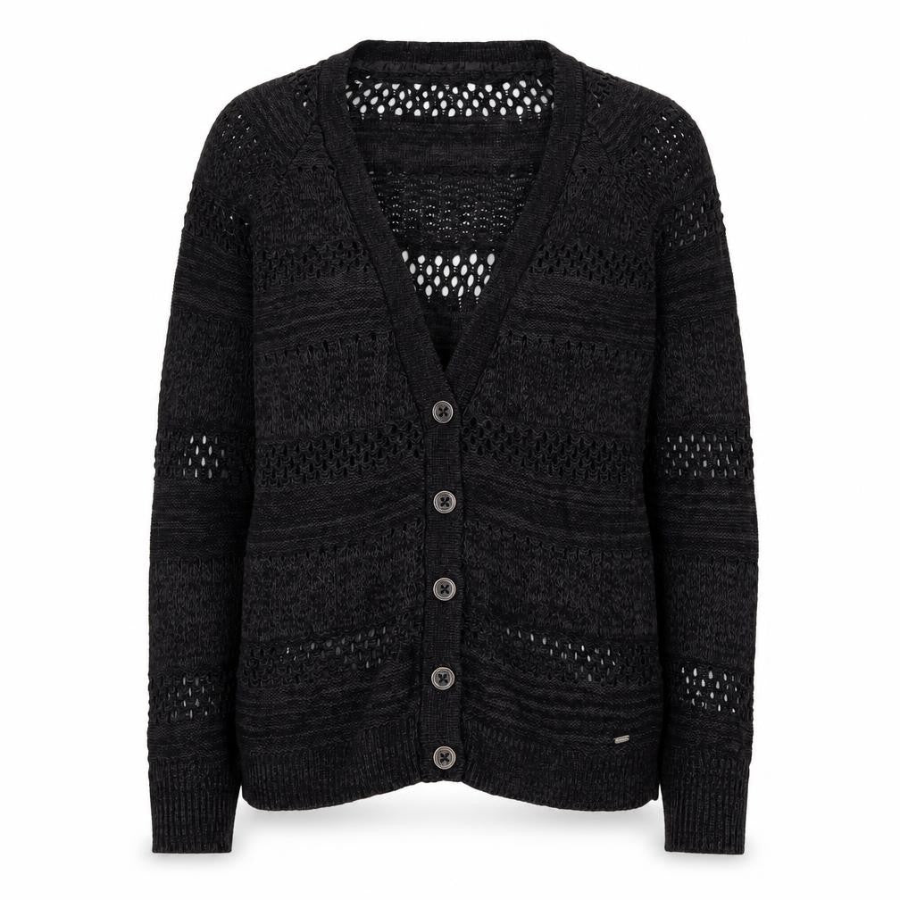 GRG Montreal Women’s Black M Open Knit V-Neck Button Cardigan
