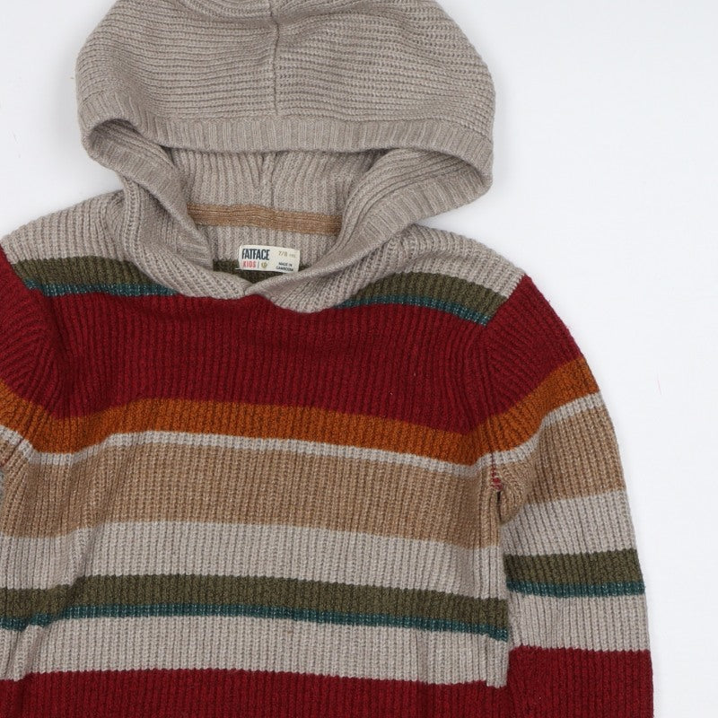 FatFace Boys Multicoloured Striped Hooded Knit Jumper 7-8 Years