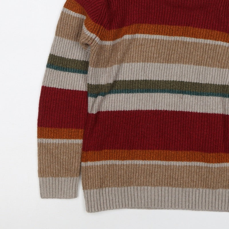 FatFace Boys Multicoloured Striped Hooded Knit Jumper 7-8 Years