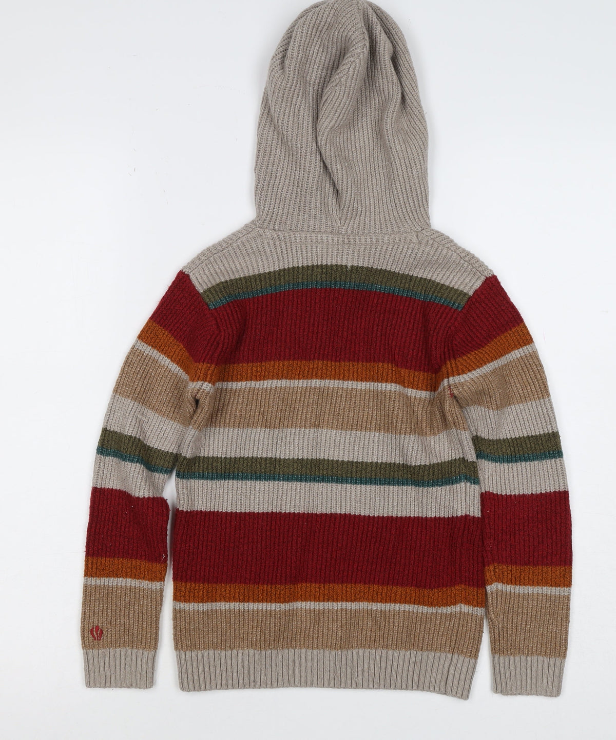 FatFace Boys Multicoloured Striped Hooded Knit Jumper 7-8 Years