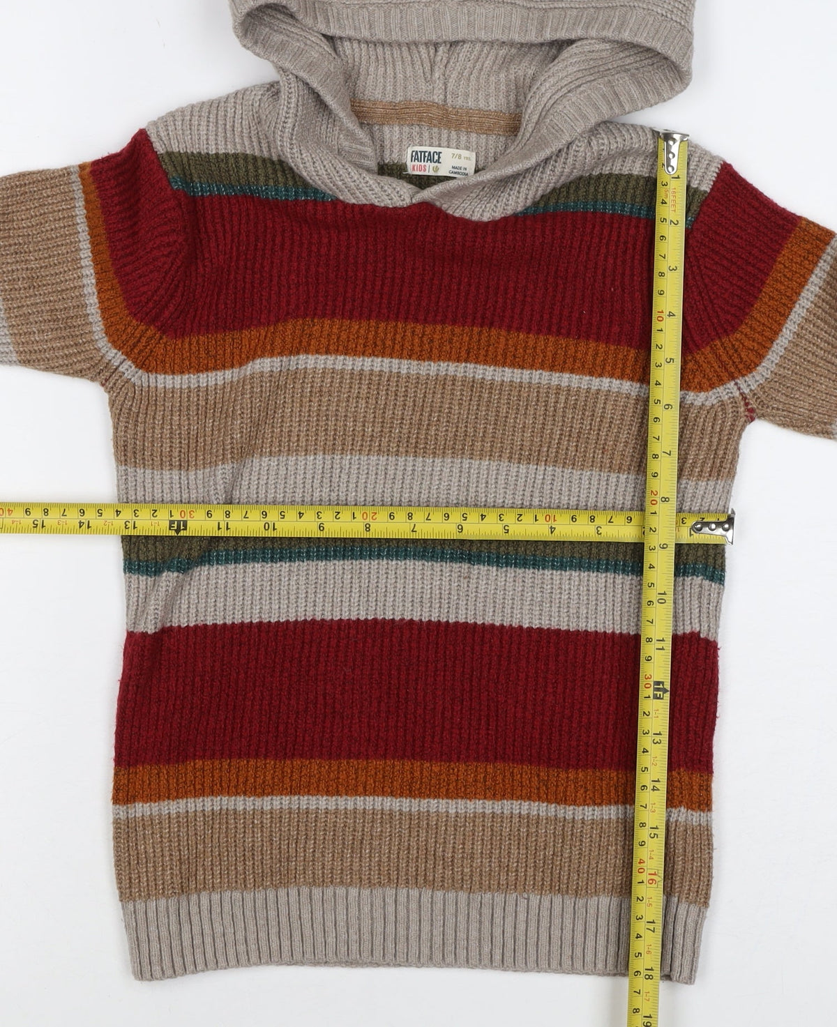 FatFace Boys Multicoloured Striped Hooded Knit Jumper 7-8 Years