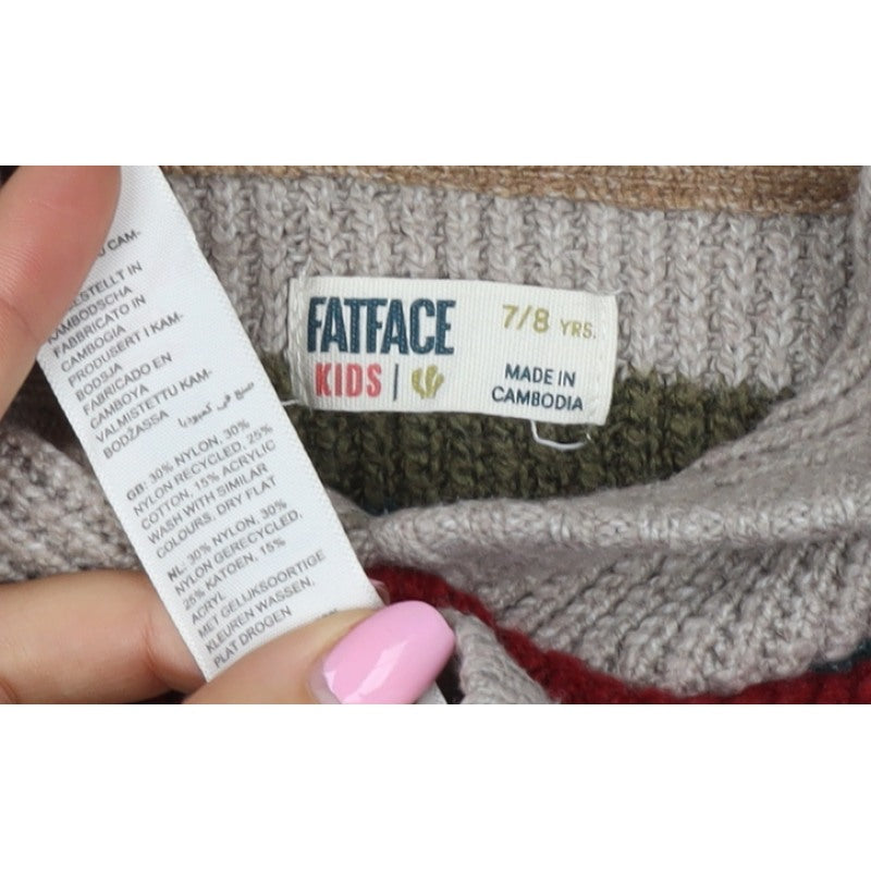FatFace Boys Multicoloured Striped Hooded Knit Jumper 7-8 Years