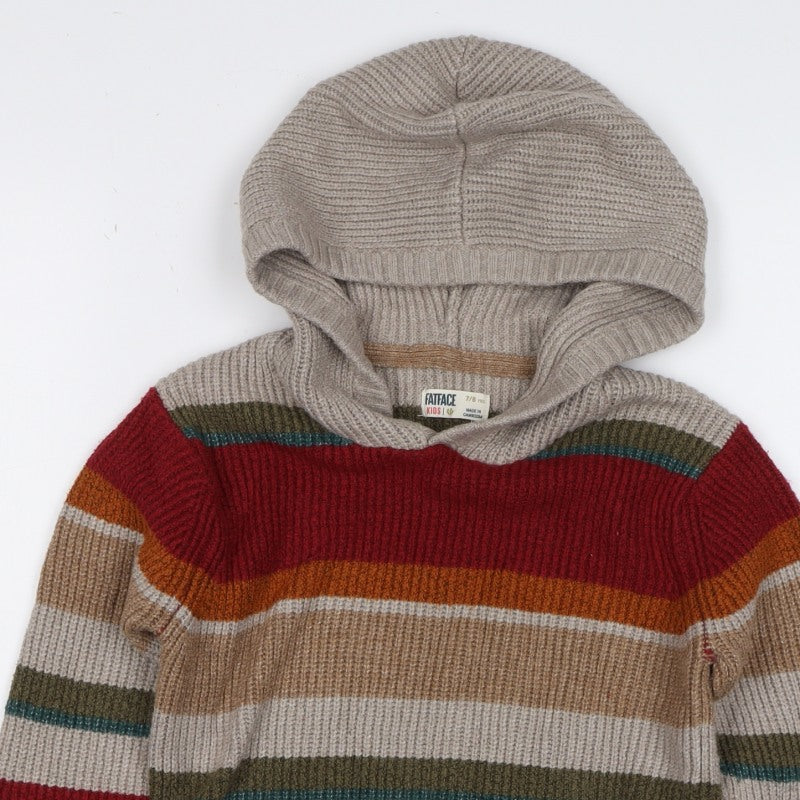 FatFace Boys Multicoloured Striped Hooded Knit Jumper 7-8 Years