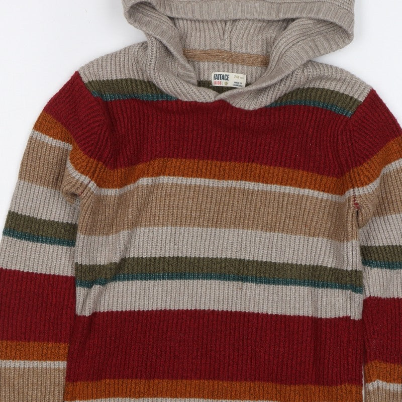 FatFace Boys Multicoloured Striped Hooded Knit Jumper 7-8 Years