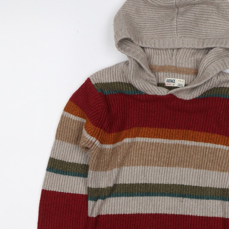 FatFace Boys Multicoloured Striped Hooded Knit Jumper 7-8 Years