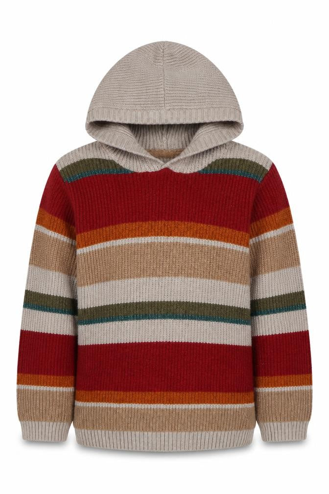 FatFace Boys Multicoloured Striped Hooded Knit Jumper 7-8 Years