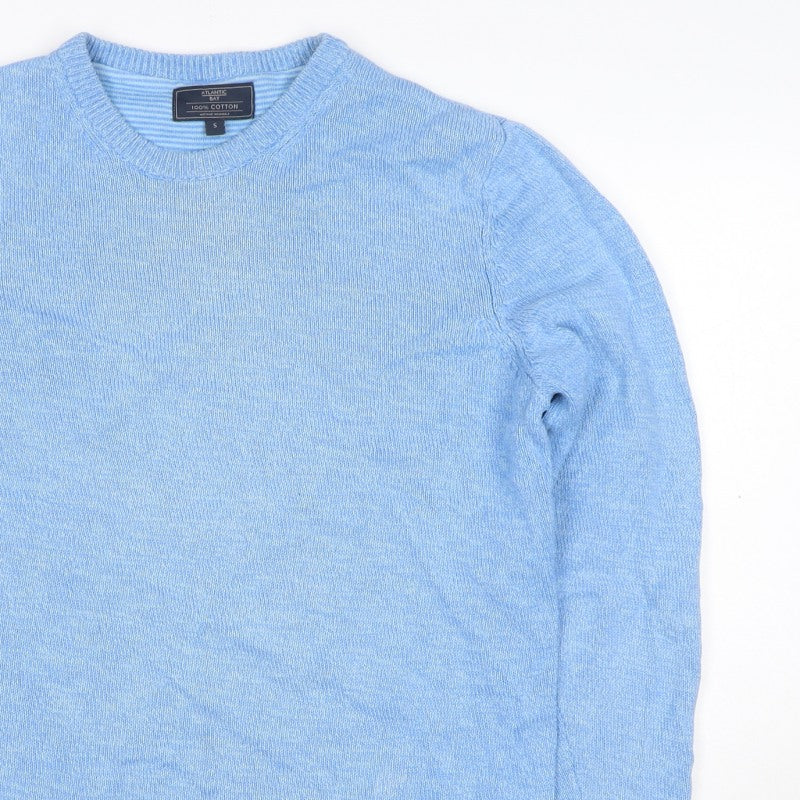 Atlantic Bay Men’s Blue Cotton Crew Neck Pullover Jumper Size S