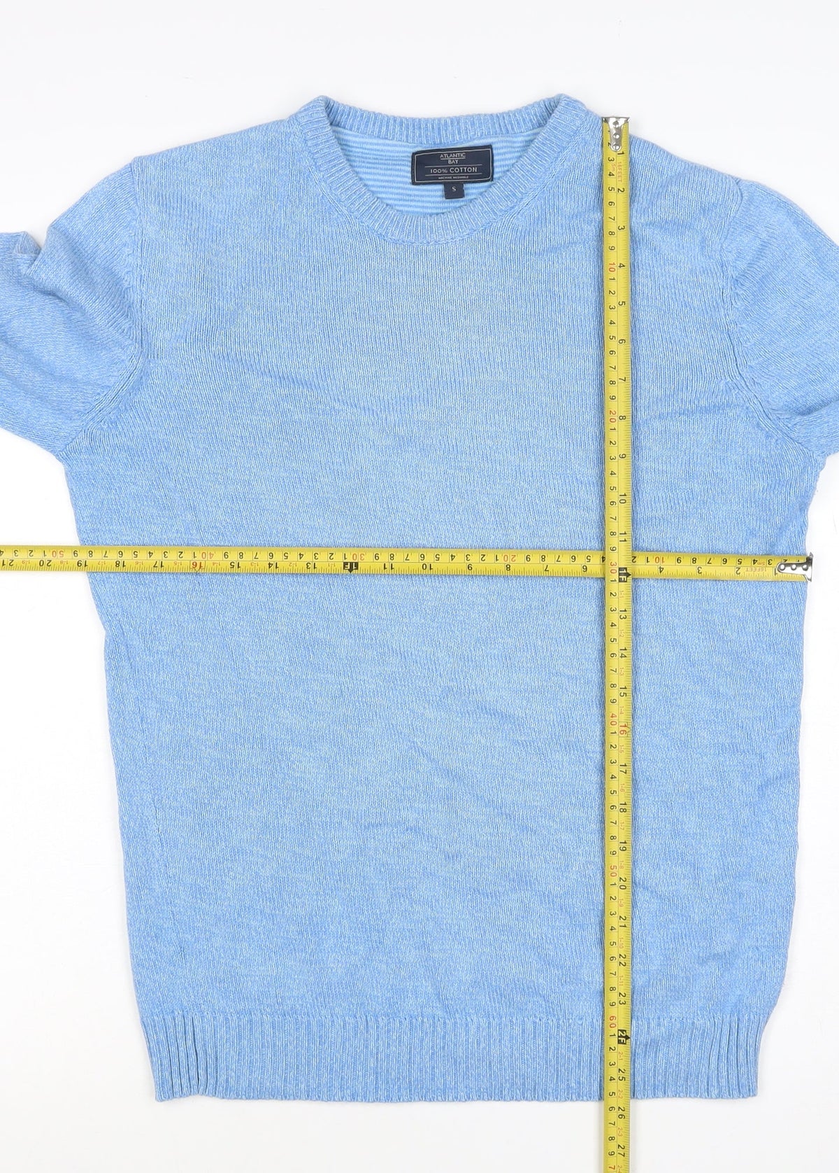 Atlantic Bay Men’s Blue Cotton Crew Neck Pullover Jumper Size S