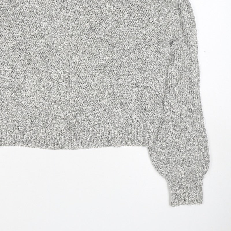 Topshop Women Grey UK 12 Mock Neck Textured Knit Pullover Jumper