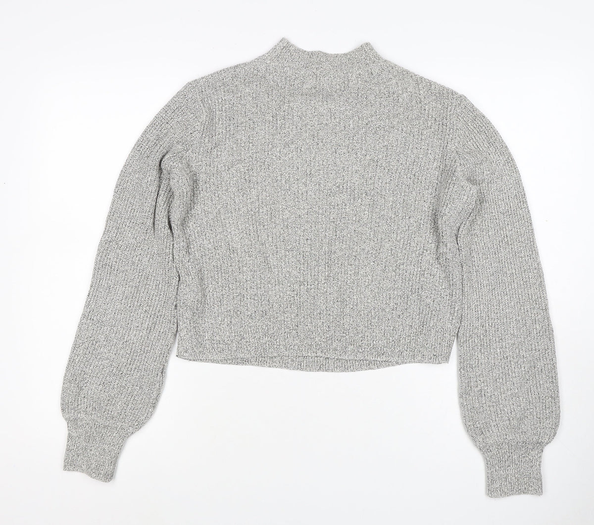 Topshop Women Grey UK 12 Mock Neck Textured Knit Pullover Jumper