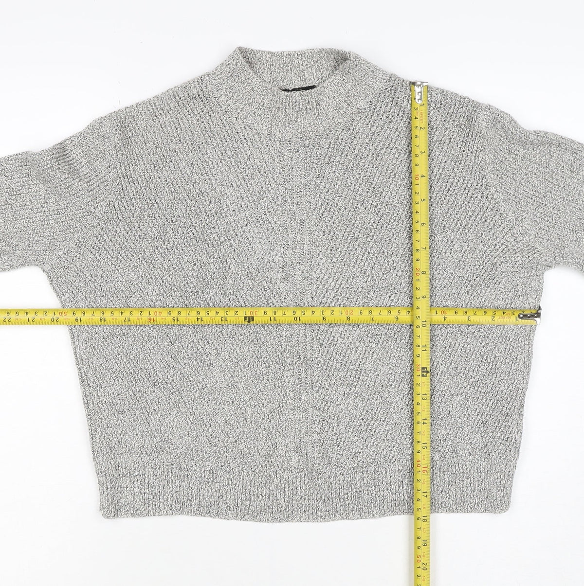 Topshop Women Grey UK 12 Mock Neck Textured Knit Pullover Jumper