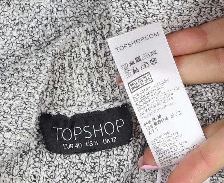 Topshop Women Grey UK 12 Mock Neck Textured Knit Pullover Jumper