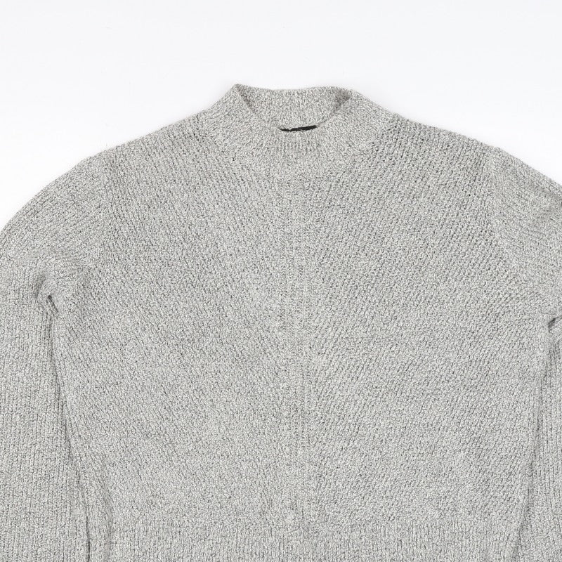 Topshop Women Grey UK 12 Mock Neck Textured Knit Pullover Jumper