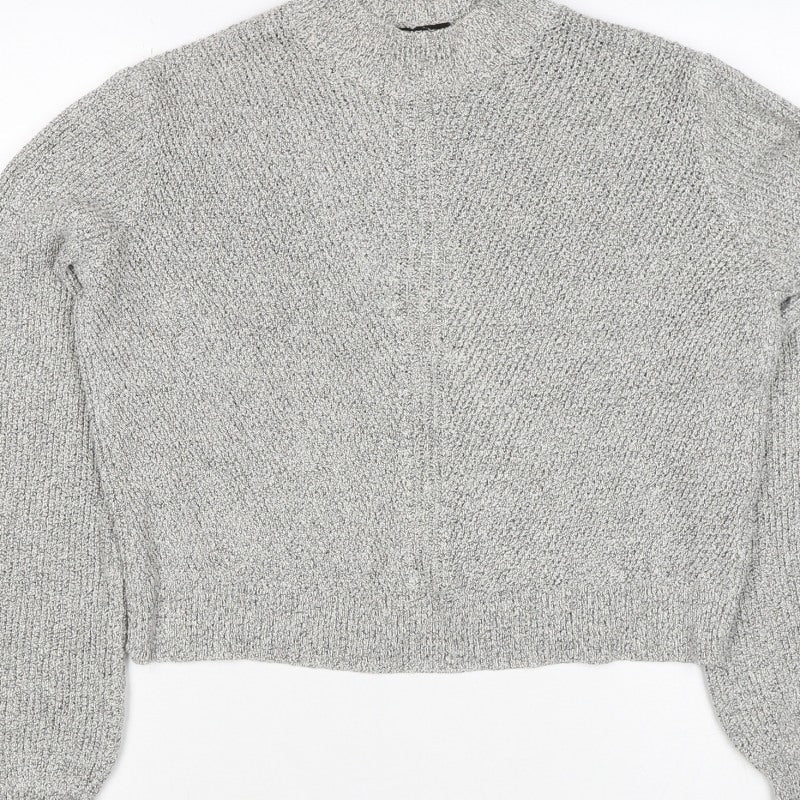 Topshop Women Grey UK 12 Mock Neck Textured Knit Pullover Jumper