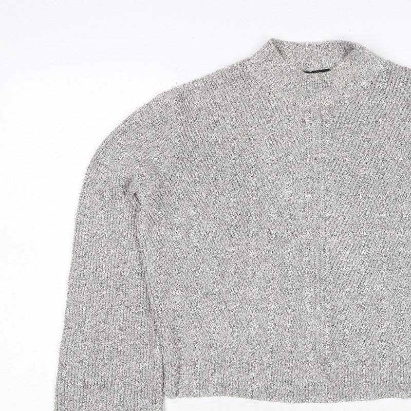 Topshop Women Grey UK 12 Mock Neck Textured Knit Pullover Jumper