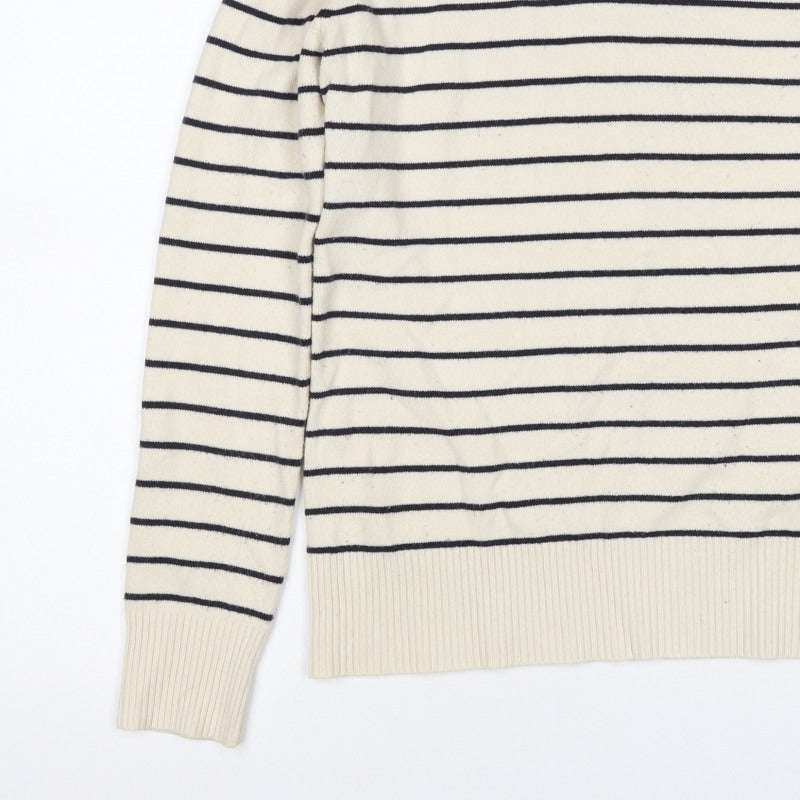 French Connection Women Beige Black Stripe Roll Neck Jumper L