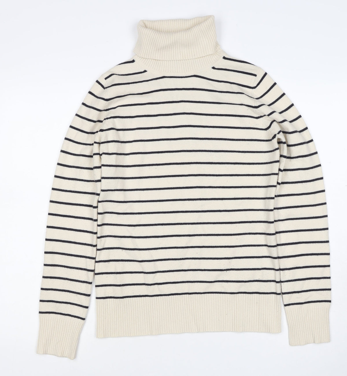 French Connection Women Beige Black Stripe Roll Neck Jumper L