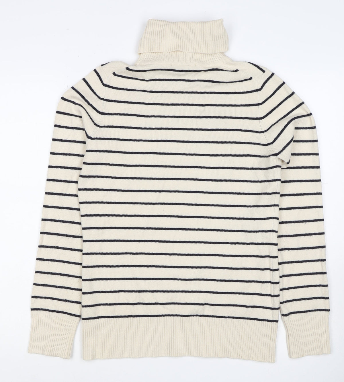 French Connection Women Beige Black Stripe Roll Neck Jumper L