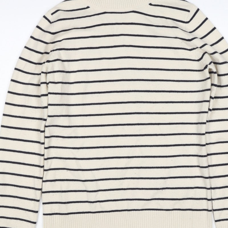French Connection Women Beige Black Stripe Roll Neck Jumper L