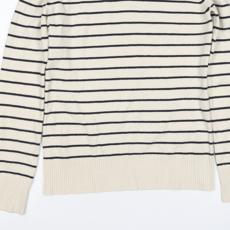 French Connection Women Beige Black Stripe Roll Neck Jumper L