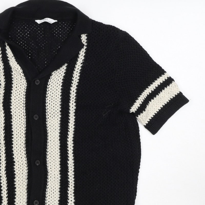 Marks and Spencer Boys Black Ivory Striped Knit Cardigan 12-13 Years