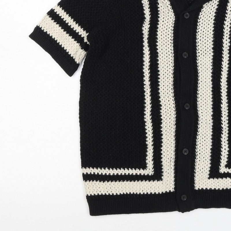 Marks and Spencer Boys Black Ivory Striped Knit Cardigan 12-13 Years
