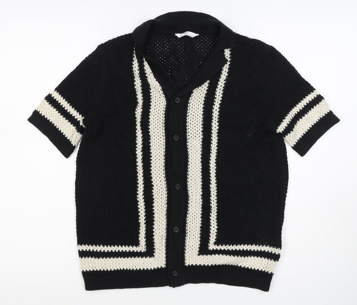 Marks and Spencer Boys Black Ivory Striped Knit Cardigan 12-13 Years