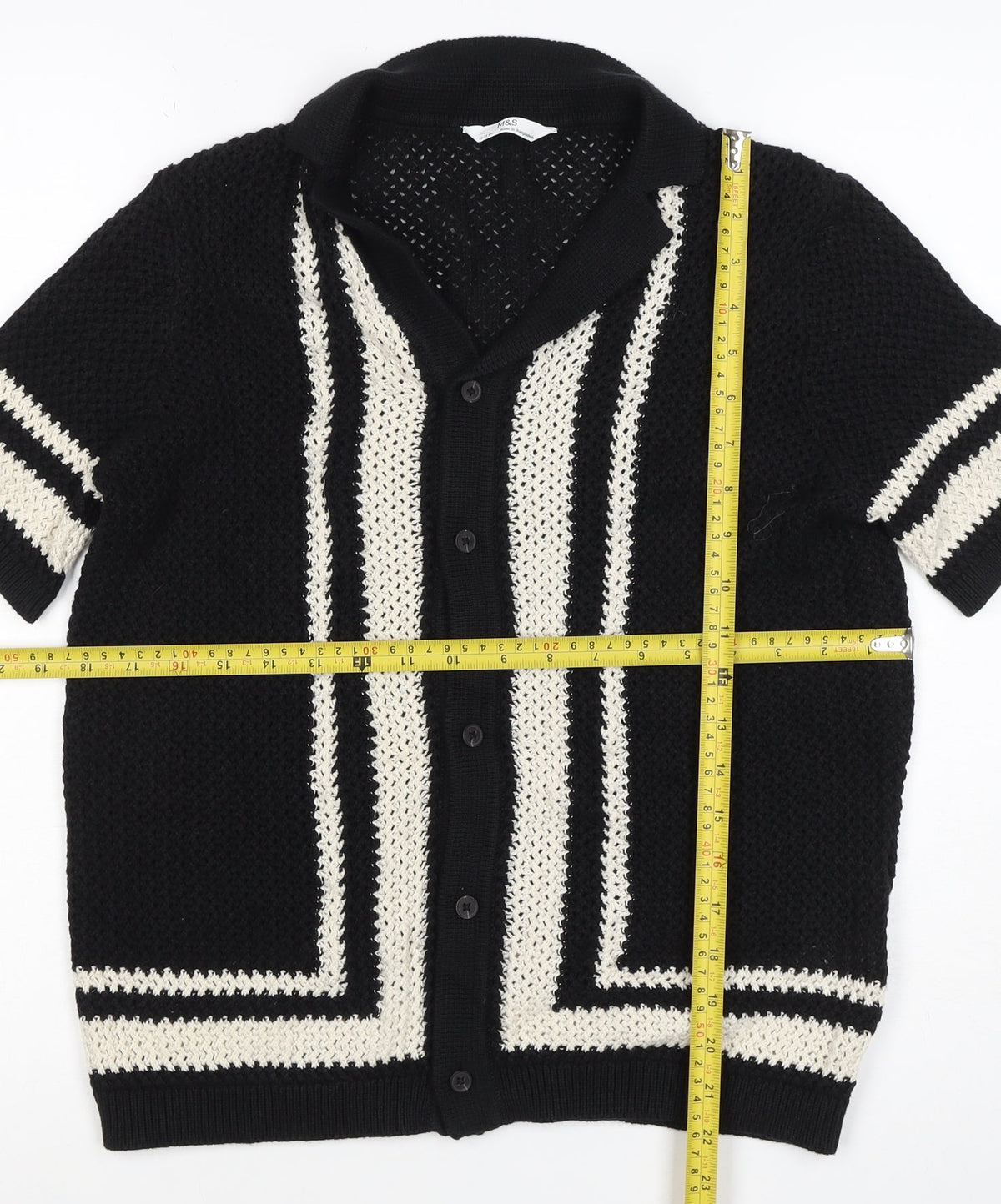 Marks and Spencer Boys Black Ivory Striped Knit Cardigan 12-13 Years
