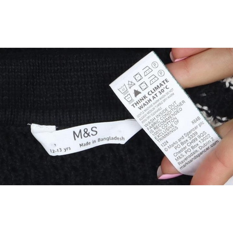 Marks and Spencer Boys Black Ivory Striped Knit Cardigan 12-13 Years