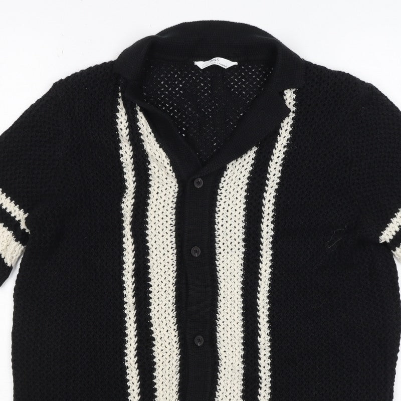 Marks and Spencer Boys Black Ivory Striped Knit Cardigan 12-13 Years