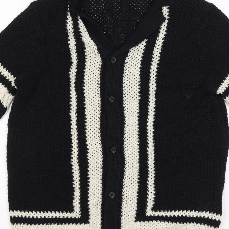 Marks and Spencer Boys Black Ivory Striped Knit Cardigan 12-13 Years