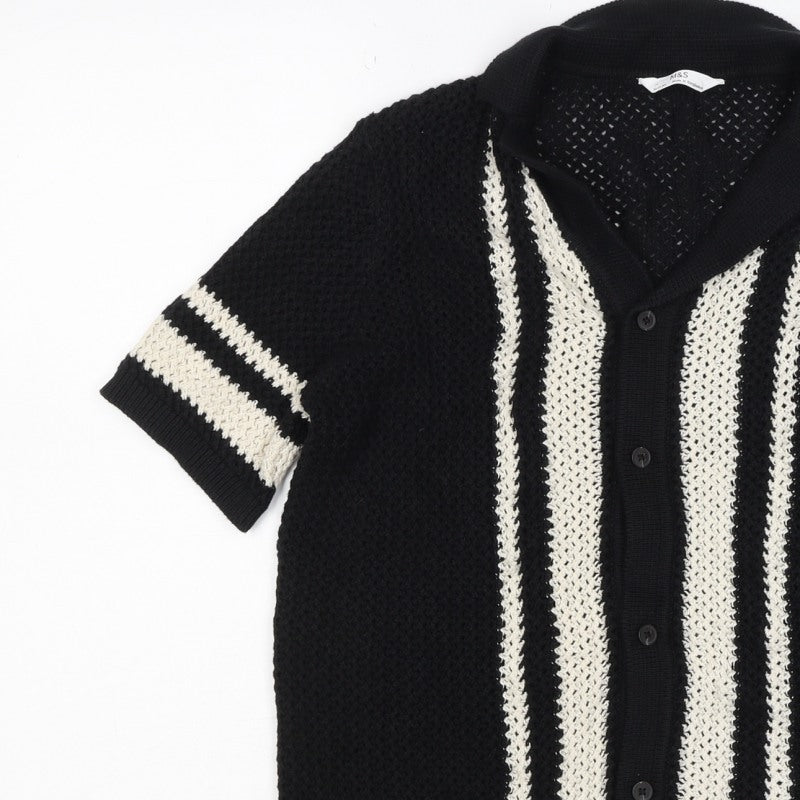 Marks and Spencer Boys Black Ivory Striped Knit Cardigan 12-13 Years