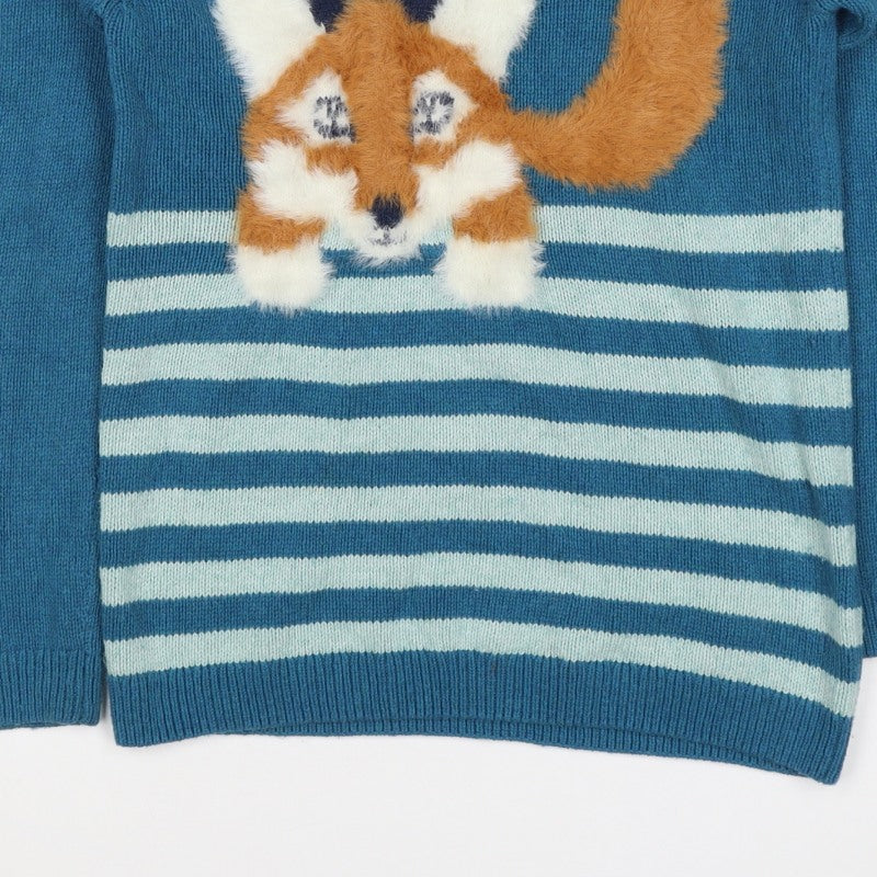 FatFace Boys Blue Fox Striped Knit Jumper 11-12 Years