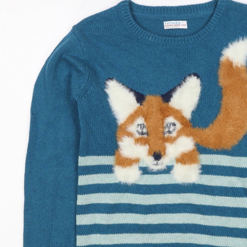 FatFace Boys Blue Fox Striped Knit Jumper 11-12 Years