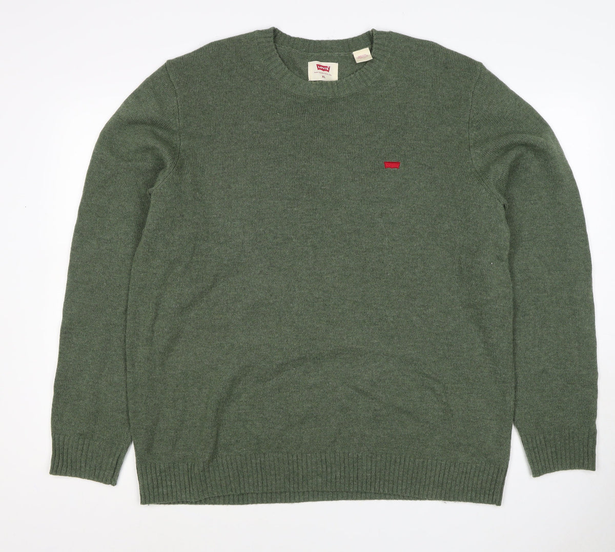 Levi's Men's Green XL Crew Neck Logo Knit Pullover Jumper