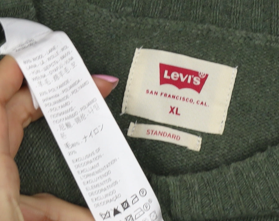 Levi's Men's Green XL Crew Neck Logo Knit Pullover Jumper
