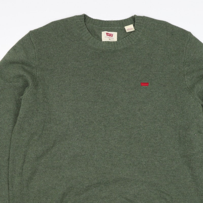 Levi's Men's Green XL Crew Neck Logo Knit Pullover Jumper