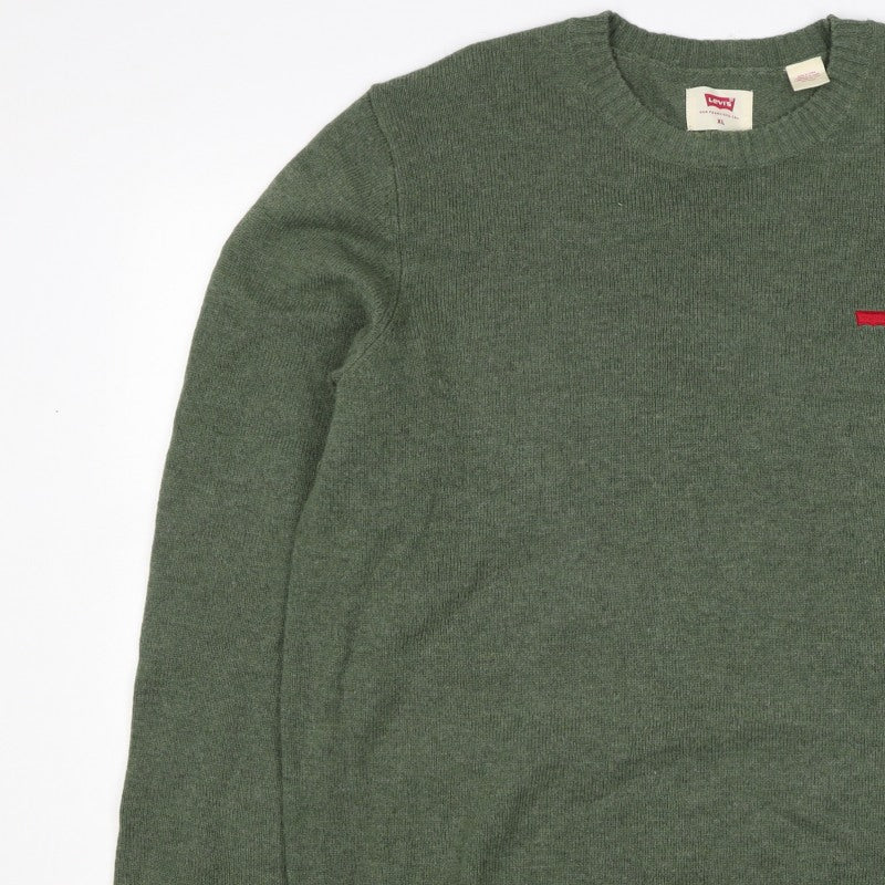 Levi's Men's Green XL Crew Neck Logo Knit Pullover Jumper
